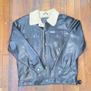 US Polo Assn Faux Leather Bomber Jacket Men's Large‎ Brown